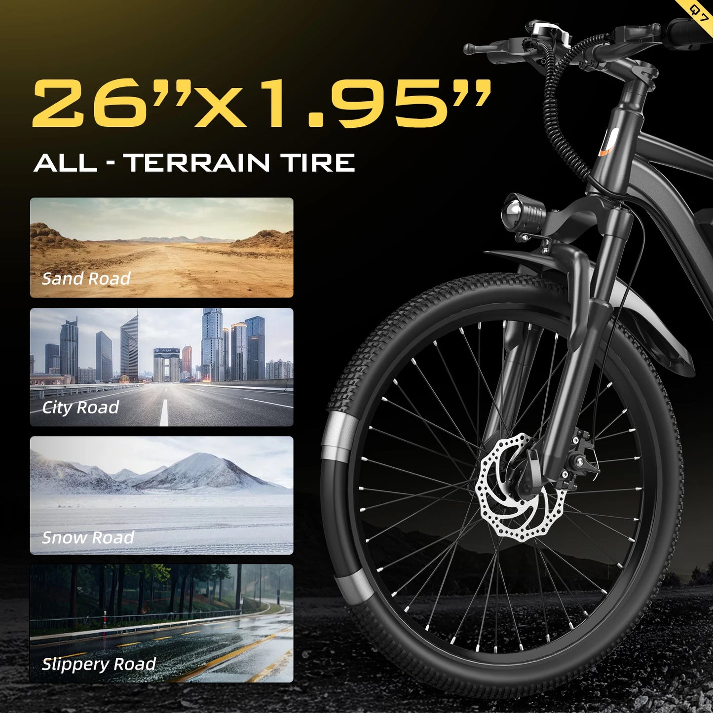Electric Bike for Adults, 26" Ebike with 540W Peak Motor, 25MPH 45Miles Electric Mountain Bike with 36V Removable Battery, 7-Speed, Front Suspension, LCD Display, UL 2849 Certified