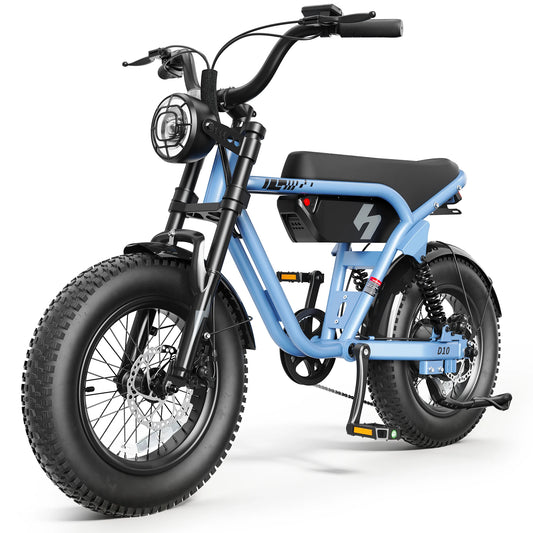 Hopepeak D10 Electric Bike, 16" Fat Tires Electric Mountain Bike, 1200W Peak Motor 48V 10.4Ah, 25 MPH 55Mi Range Off-Road Ebike with Full Suspension