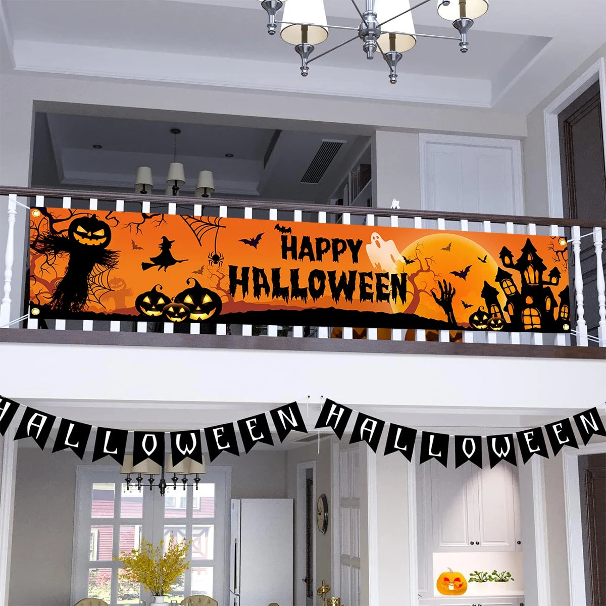 Halloween Outdoor Banner With Pumpkin And Bat Party Backdrop
