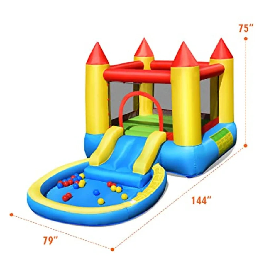 Iatable Water Slide Bounce House with Ball Pit and Splash Pool, Bouncy Jump Castle for Backyard Fun with 480w Blower, Blow up W