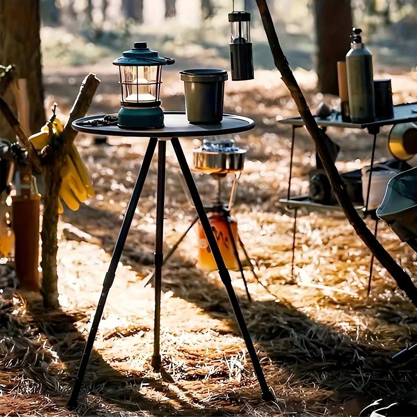 Portable Adjustable Height Camping Table, Aluminum Alloy Folding Round Dining Table, Detachable Leg Frame, Portable Design, Suitable For Outdoor Picnics, Beaches, Backyard Parties, Classic Tripod Sturdy Structure, Easy To Car