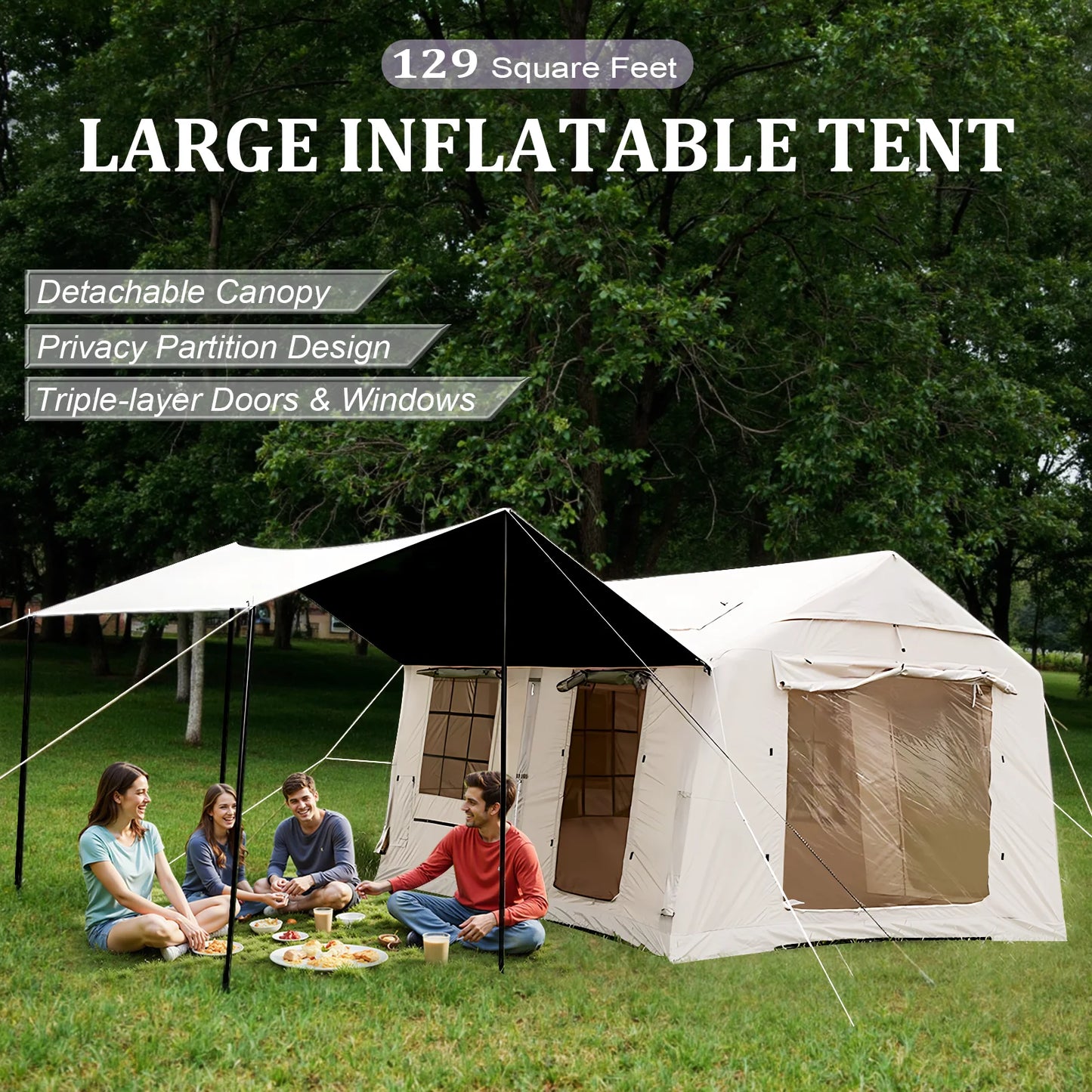 SENLEETO Inflatable Camping Tent Canopy And Stove Jack Mesh Windows