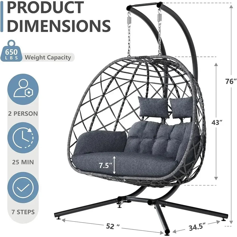 Indoor Outdoor Swing Chair With Metal Stand And Cushion