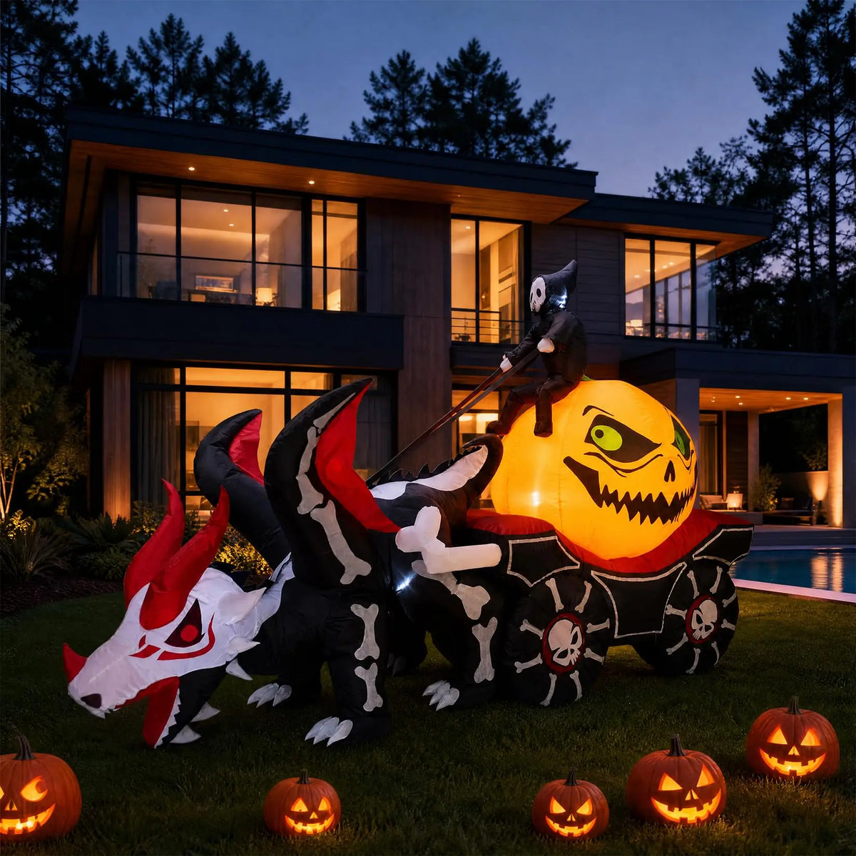 HiMISS Halloween Inflatable Dragon Carriage With LED Lights