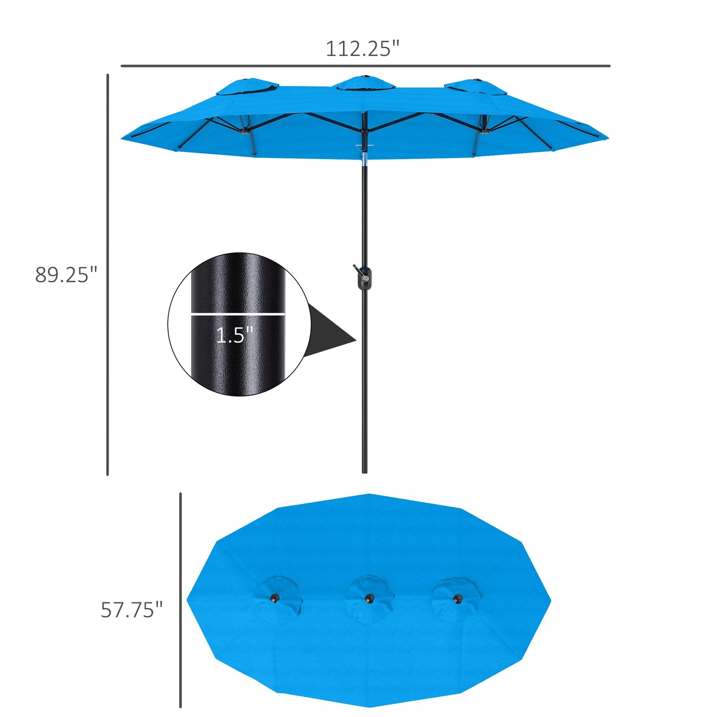 9.5' Double-Sided Patio Umbrella with 3 Air Vents, Tilt and Crank, Outdoor Umbrella, Cyan Blue