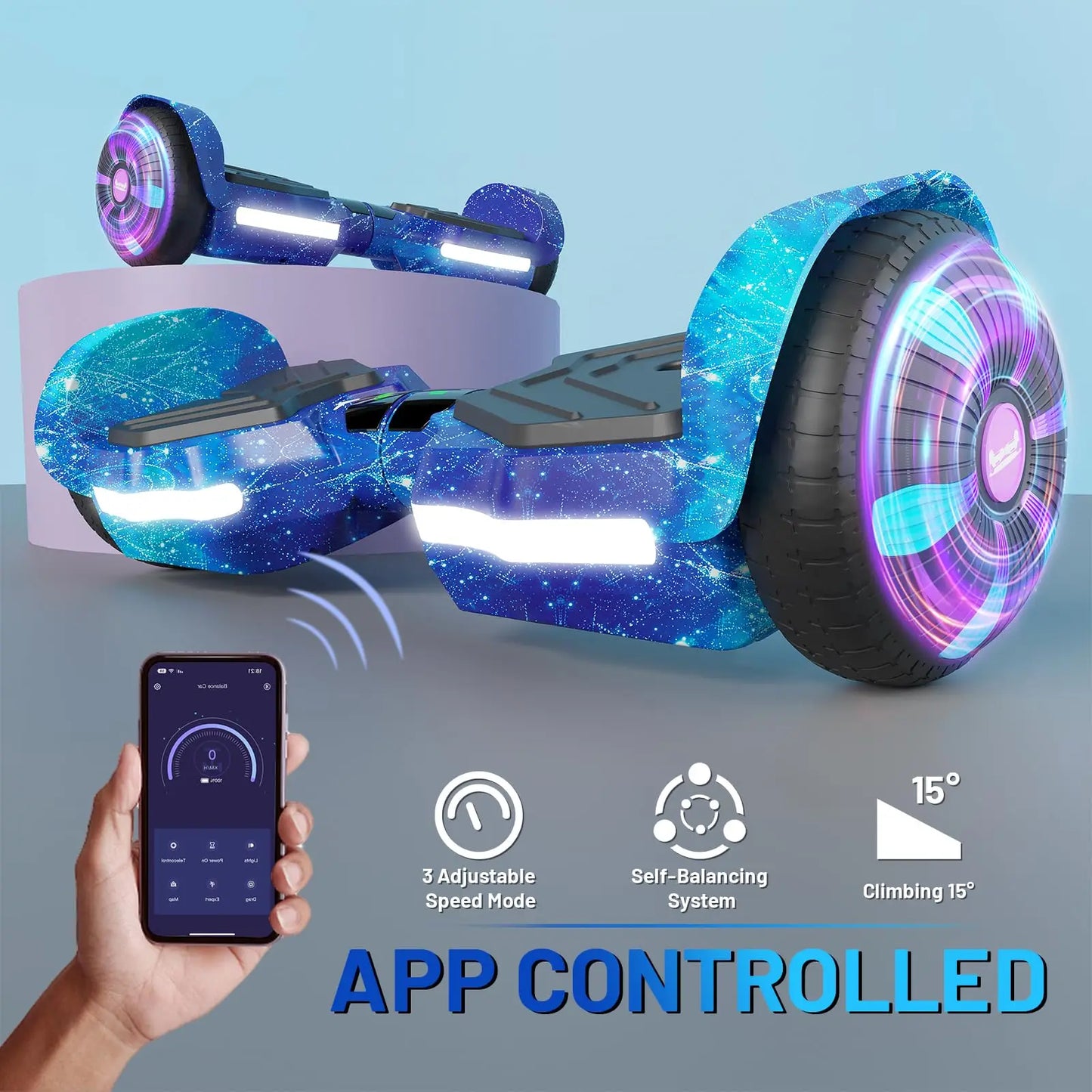 SIMATE Electric Scooter 6.5 inch All Terrain Off Road Hoverboard with Bluetooth Speakers and LED Lights, UL2272 Certified Self Balancing Scooter