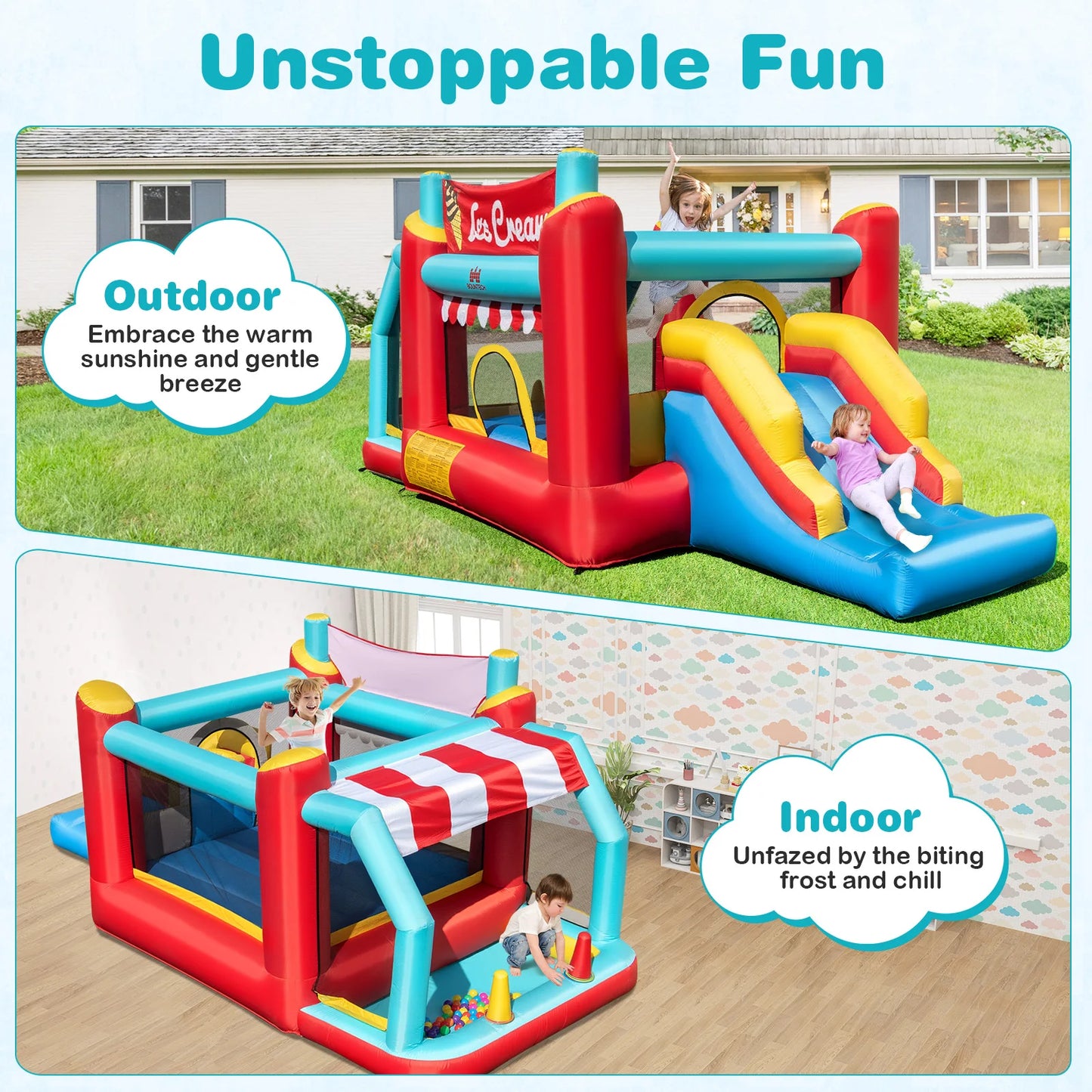 Inflatable Bounce House 5-in-1 Ice Cream Jumping Castle Blower Not Included