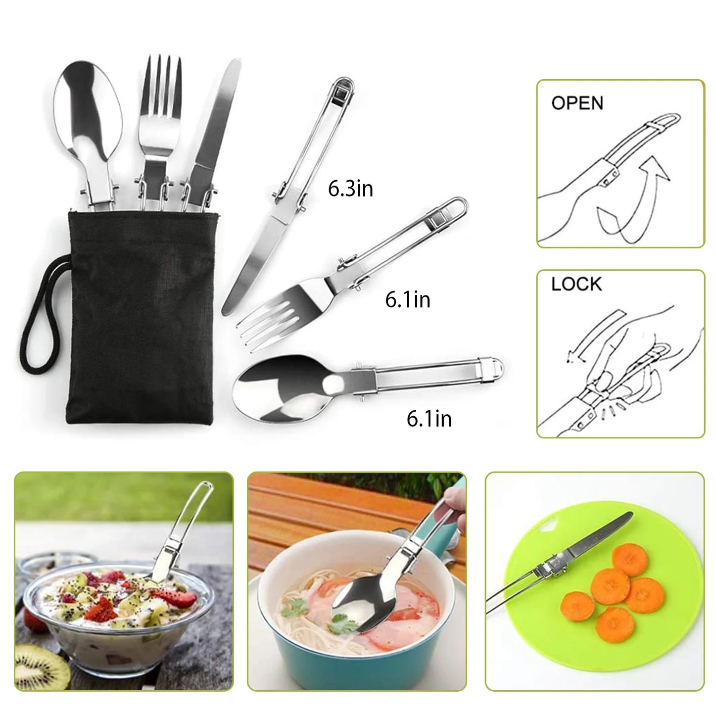 12Pcs Camping Cookware Set, Lightweight Hard Anodized Aluminum Pot Pan Kettle Kit with 304 Stainless Steel Foldable Cutlery & Cups, Heat Resistant Foldable Handles, Portable Storage Bags & Carabiner for Backpacking Hiking Pic