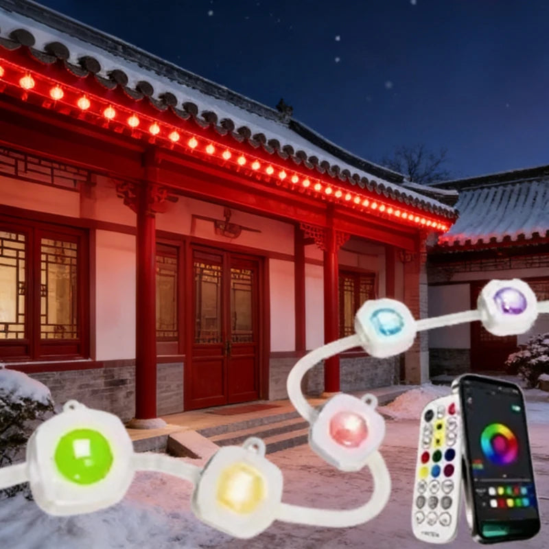RGB Waterproof Permanent Outdoor LED String Lights Eaves Mounted Decor Lights for Festival Wedding Birthday Party Decoration