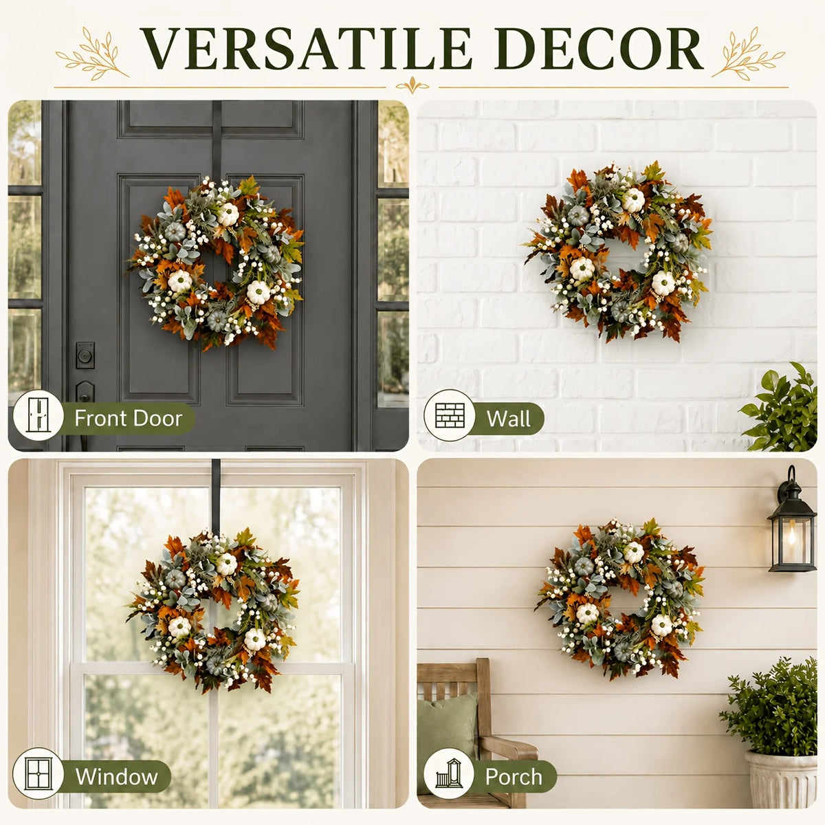 Artificial Peony Pumpkin Wreath With Leaves And Berries For Fall