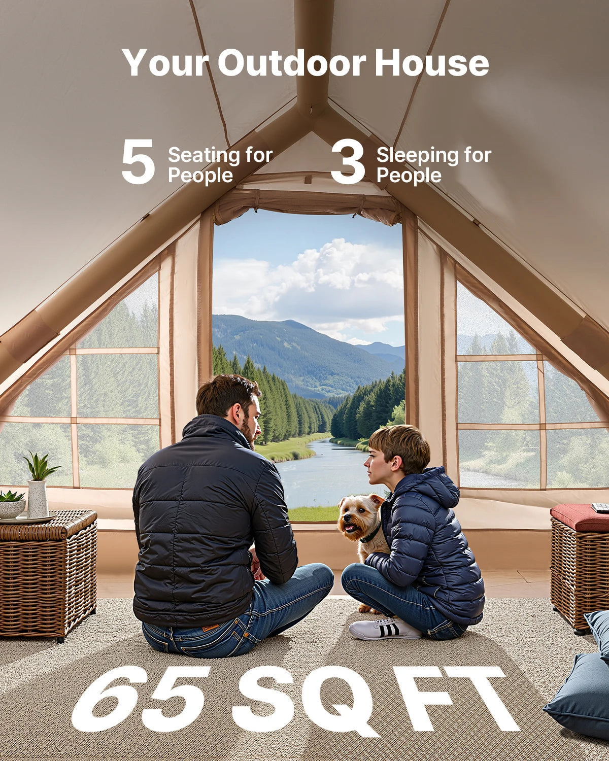 VEVOR Inflatable Camping Tent for 3-5 People with Hand Pump
