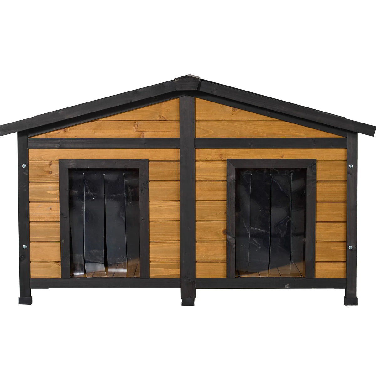 Natural Wood Double-Door Dog House Outdoor Waterproof Kennel for Large Breeds Multi-Dog Family Use