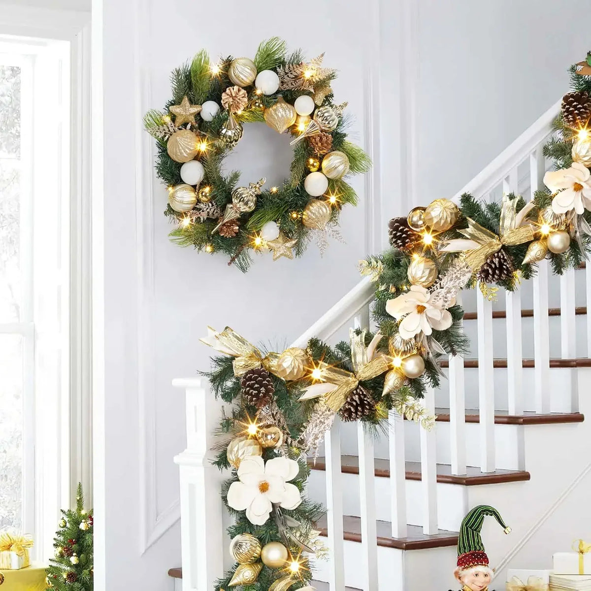 Garvee Pre-Lit Christmas Wreath With Pine Cones And Battery