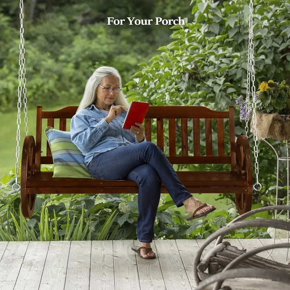 Enhanced 5-Foot Wooden 3-Person Swing, Heavy-Duty 880 lbs, Suitable for Yard, Garden, Balcony, Tree, Rustic Style