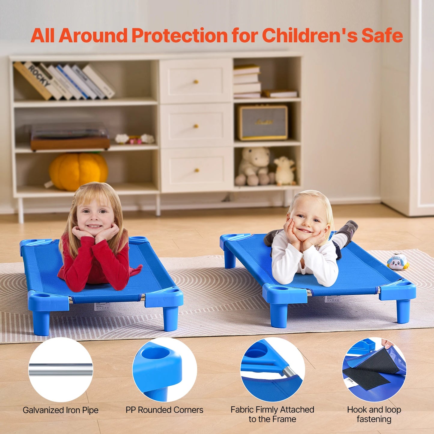 SucceBuy Stackable Kiddie Cot Pack of 4/6 Portable Toddler Nap Cots for Kids Preschool Classroom Daycare Beds for Sleeping Resting