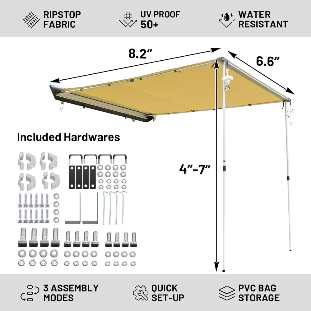 8.2x6.5ft Car Awning Tent Waterproof PU10000mm UV50+ Retractable Side Shade for SUV Truck Van Camping