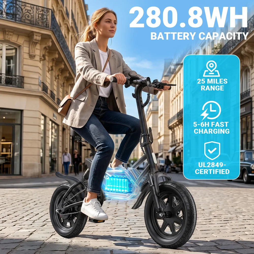 DYU X1 14” Folding Electric Bike Mini E-Bike 500W Peak 20MPH 280Wh Battery Compact City Commuter Electric Bicycle Style UL2849