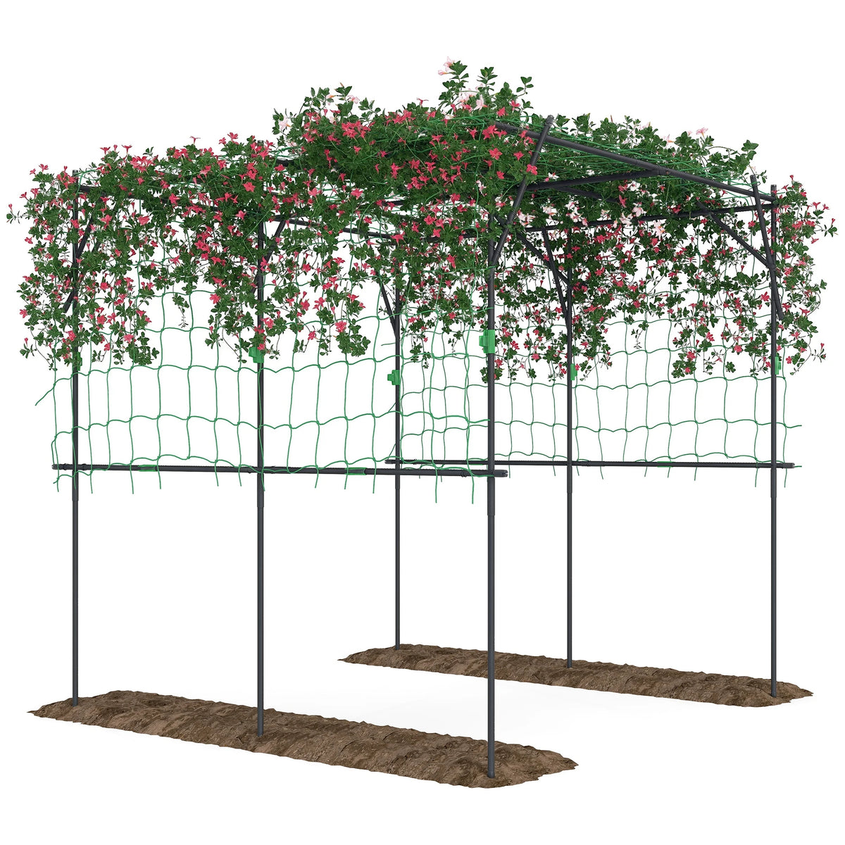 7.3 ft Tall Metal Garden Trellis with Climbing Net, Black