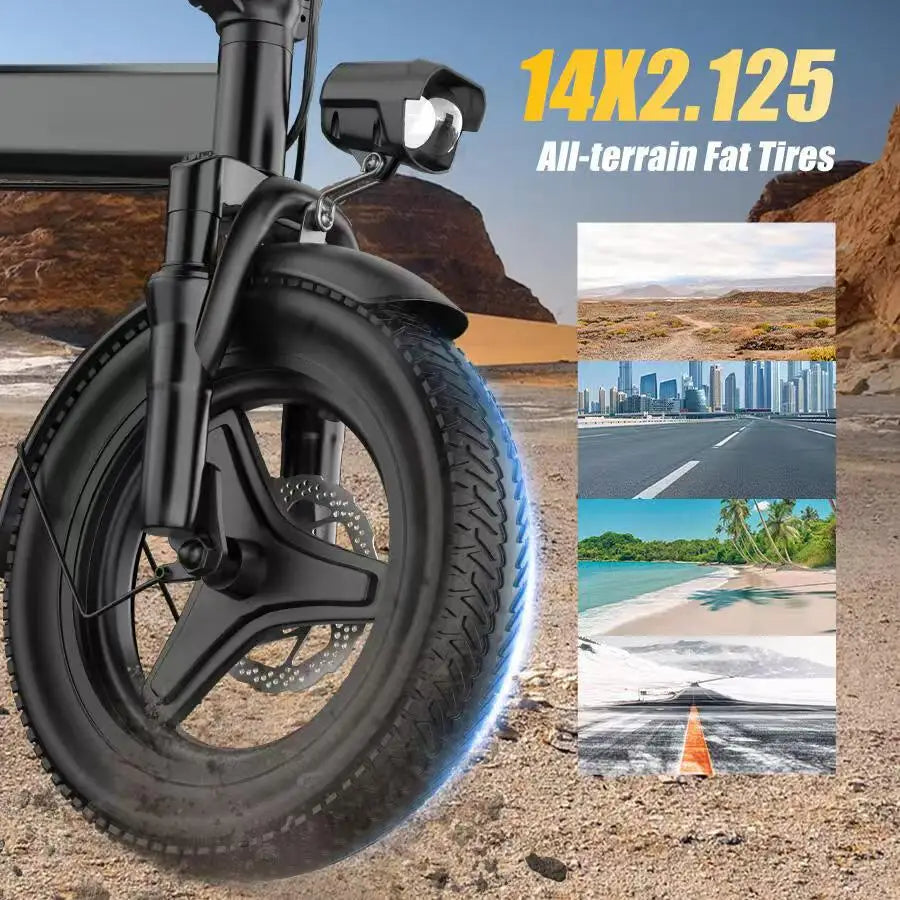 This Adult Folding Electric Bicycle Features a500-watt Motor, a 48-volt 15-amp-hour Battery, 14-inch Tires, and a Maximum Range