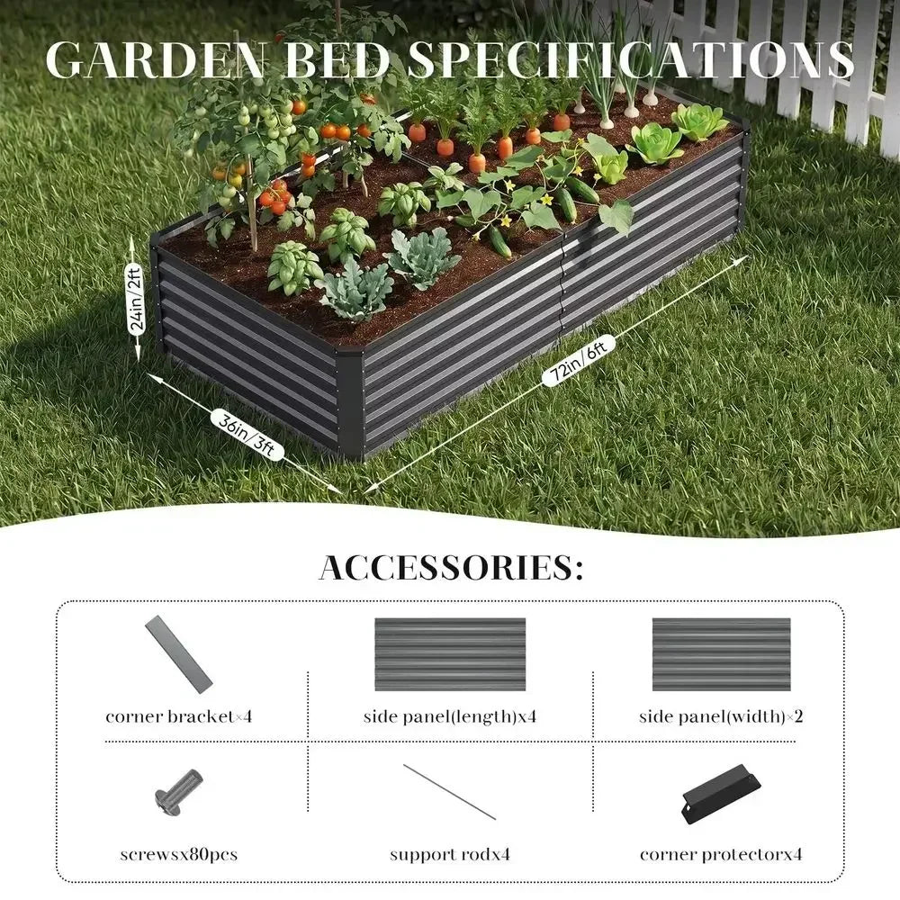 Galvanized Raised Garden Beds Outdoor Kit 2 Pack, Deep Root Metal Planter Boxes Patio with Glove, Ground NailampSupport Rod, Ou