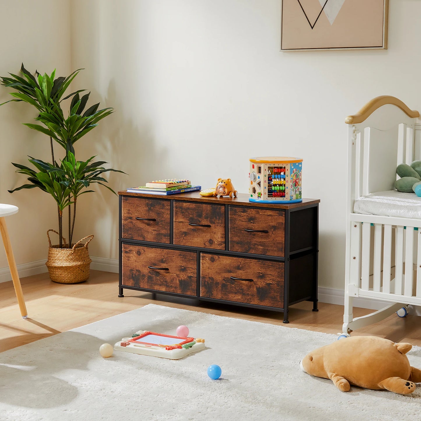 JHK Living Room Display Cabinet With Metal Frame And Drawers