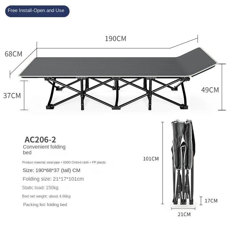 Heavy Duty Folding Camping Cot with Detachable Mattress - Portable Adult Sleeping Bed for Office Napping, Outdoor Camping & Home Use