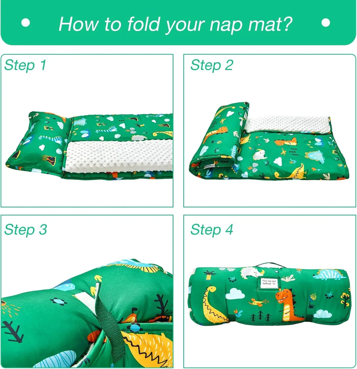 Toddler Nap Mat, Rollup Sleeping Bag with Removable Pillow & Minky Blanket for Daycare Preschool Travel Camping