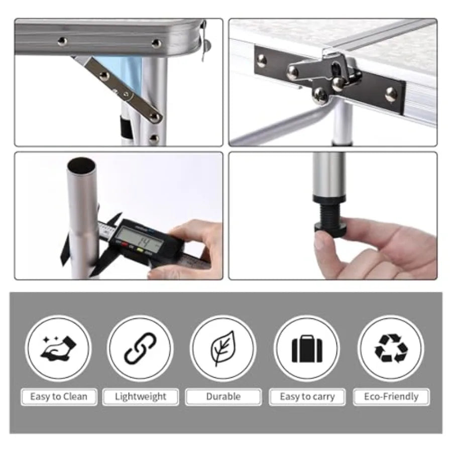 Folding Camping Table 2ft Portable Picnic Table Adjustable Height Small Card Table Aluminum Foldable Lightweight with Carry Han