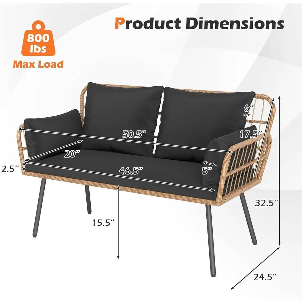 Outdoor Wicker Loveseat With Cushions For Patio And Poolside