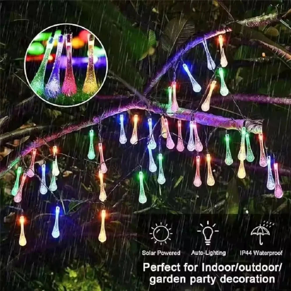 10M Water Droplets Solar String Lights LED Waterproof Outdoor Decoration Garland Fariy Lights Christmas Wedding Party Garden