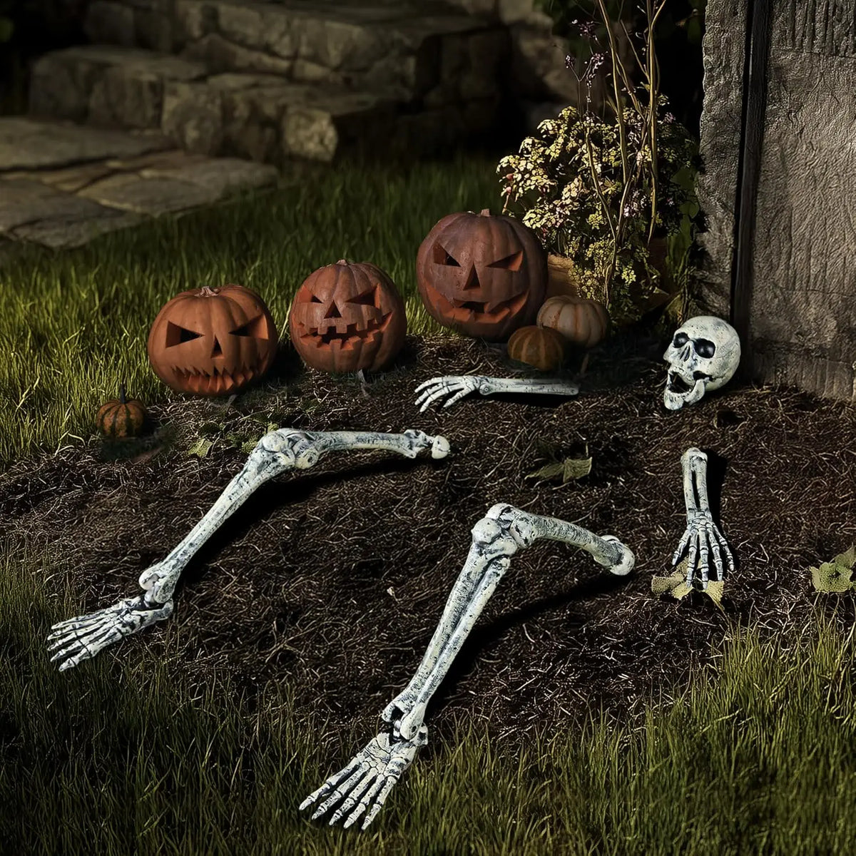 5 Pcs Halloween Skeleton Decorations Outdoor, Life Size Skeleton Yard Stakes, Groundbreaker Skulls Decor for Graveyard Yard Lawn Garden Ground Party Supplies