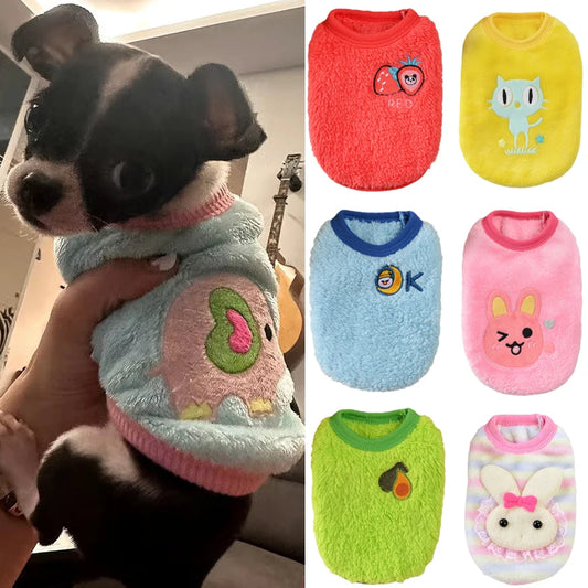 Printed Winter Fleece Dog Sweater For Small Pet Breeds