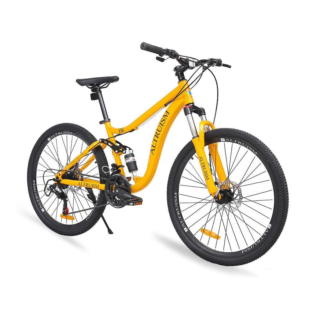 26 Inch 21 Speed Adult Bicycle Adjustable Full Suspension Mountain Bike,Dual Disc Brake High Carbon Steel Frame for Men Women