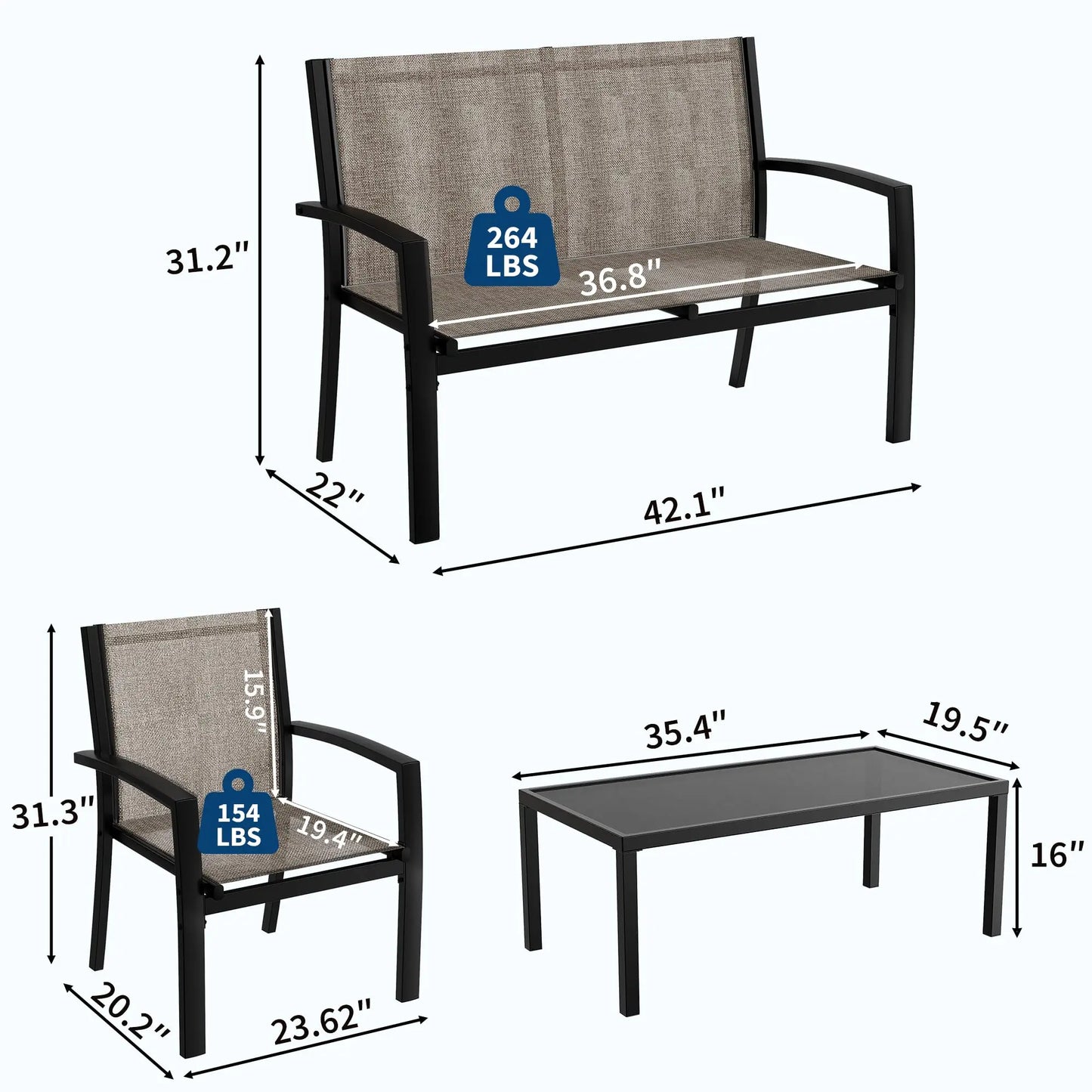 HobbyLane 4 Piece Metal Patio Furniture Set With Table