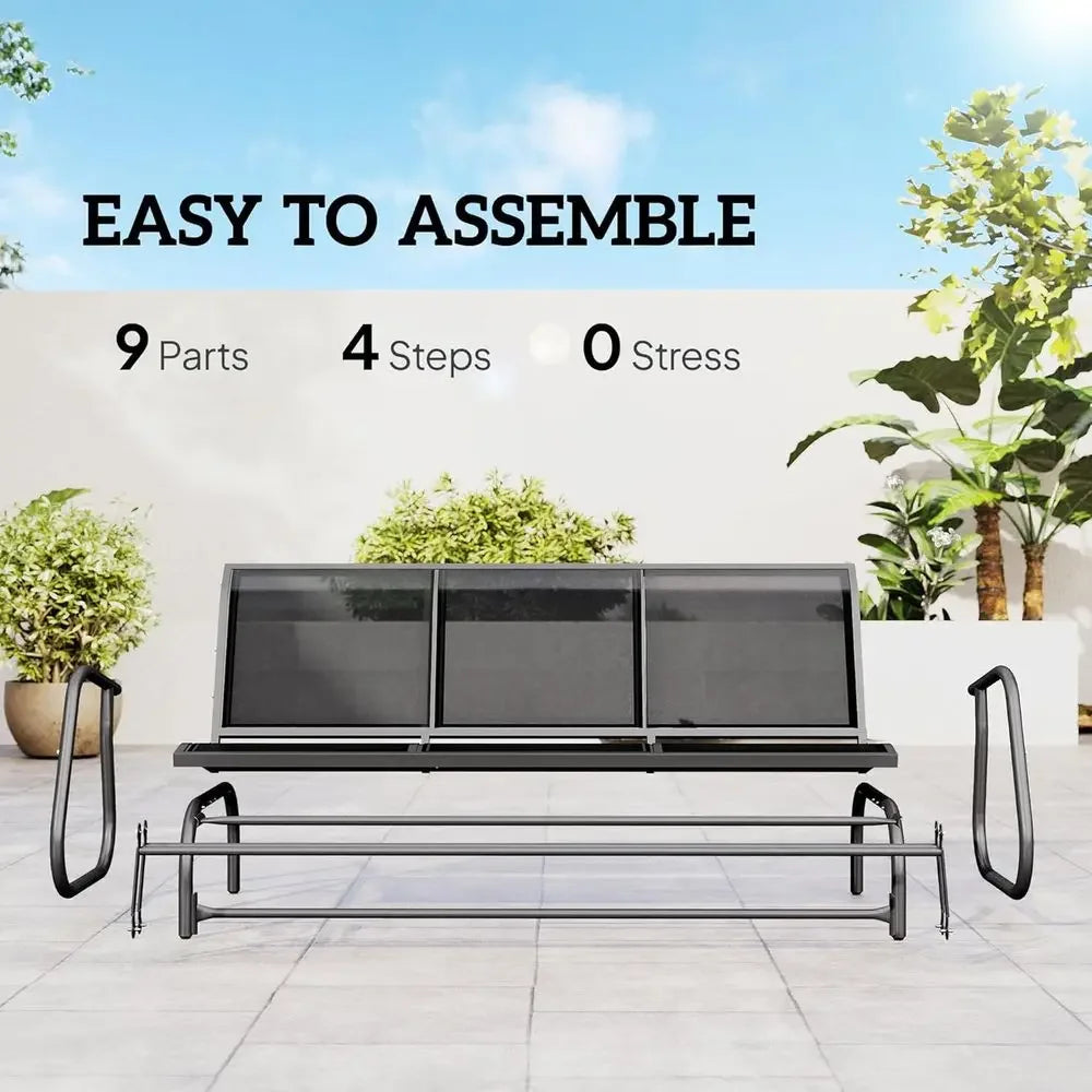 3-Person Outdoor Patio Glider Bench with Mesh Fabric, Metal Frame, Black