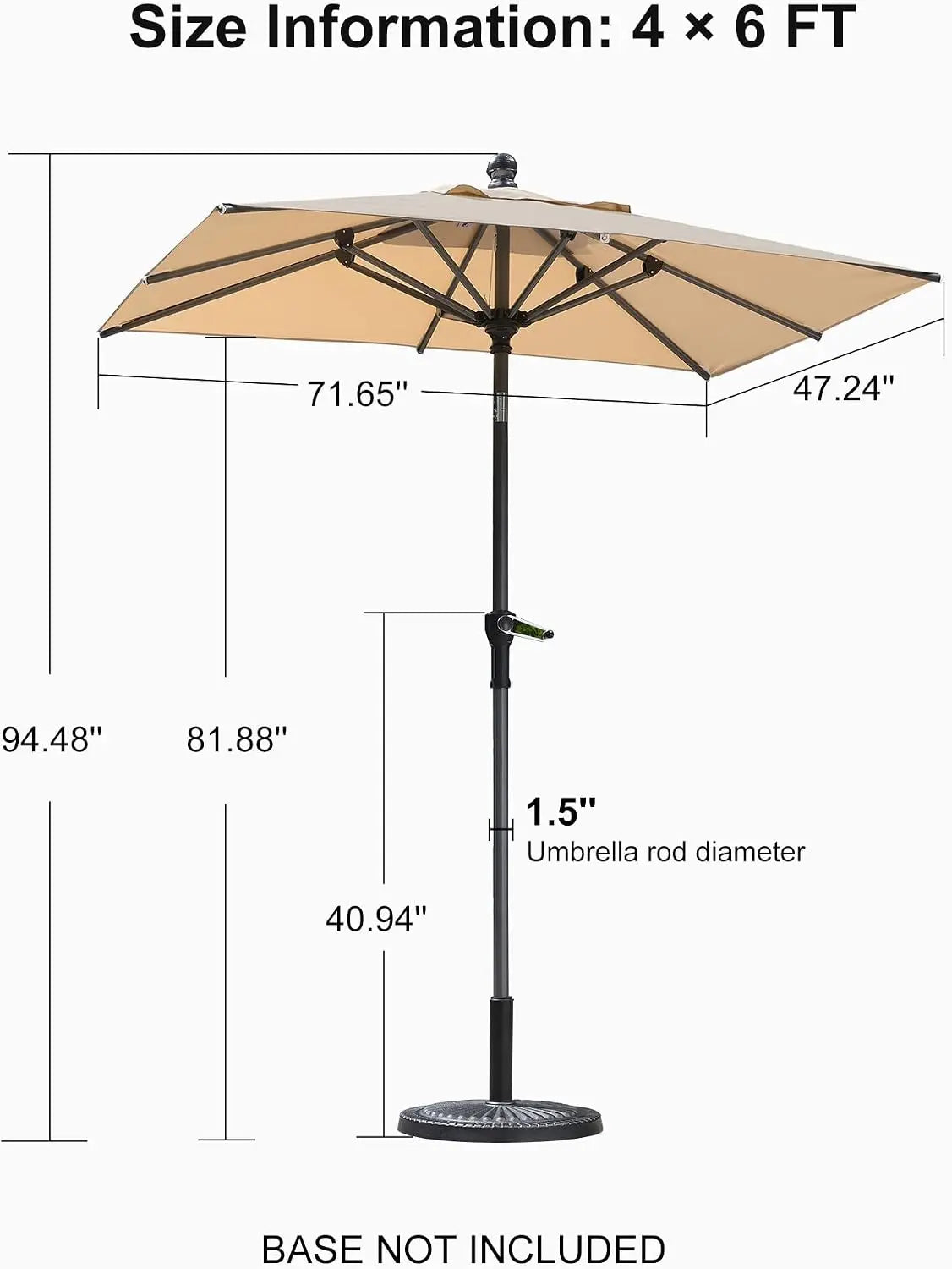 Patio Market Umbrella Six By Four Feet Rectangle Outdoor Table Shade Umbrella With Dual Direction Tilt For Backyard Deck Garden Lawn Beige