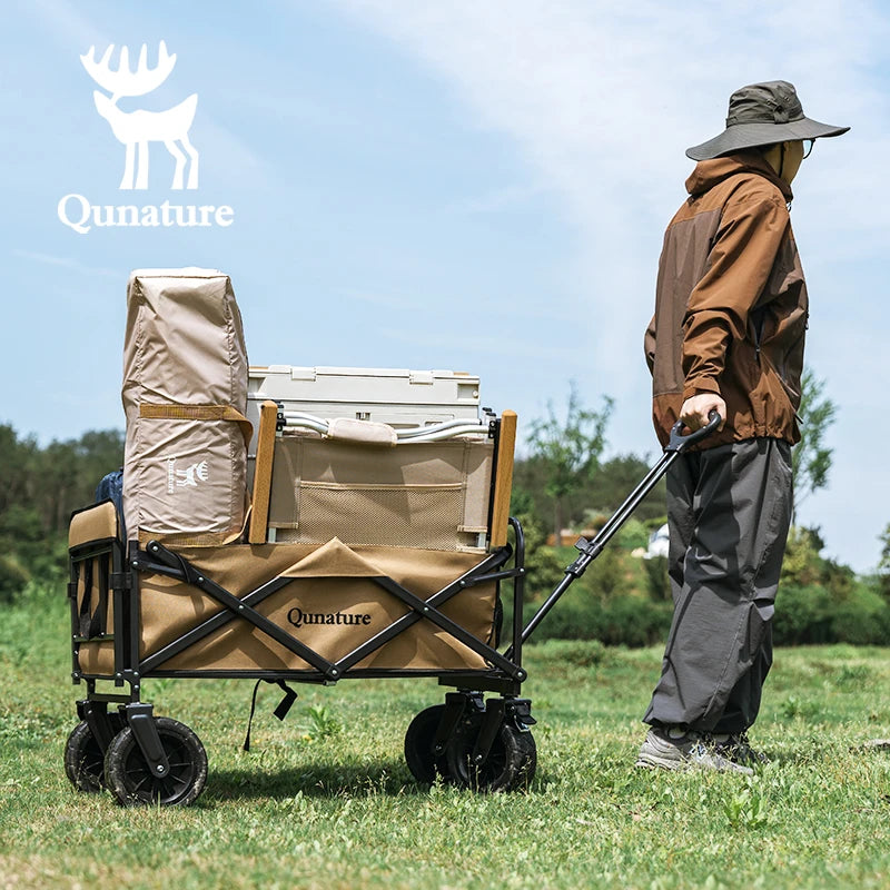 Qunature Local Shipping Outdoor Foldable Camping Cart Small Campsite Trailer for Picnic Camping Kid-Reclining Vending Travel 150L Hand-Push Camping Cart