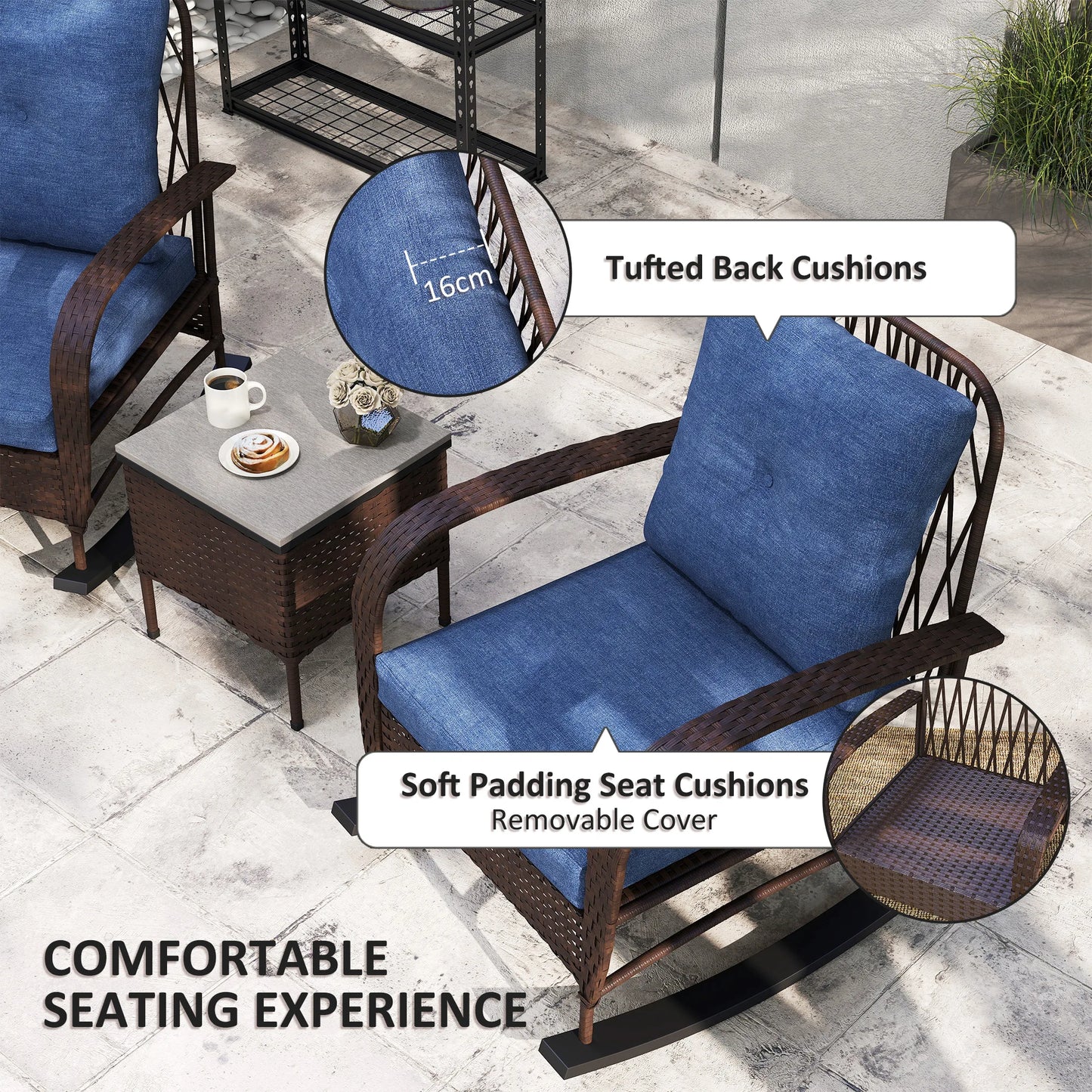 Outdoor Patio Furniture Set With Rocking Chairs And Coffee Table