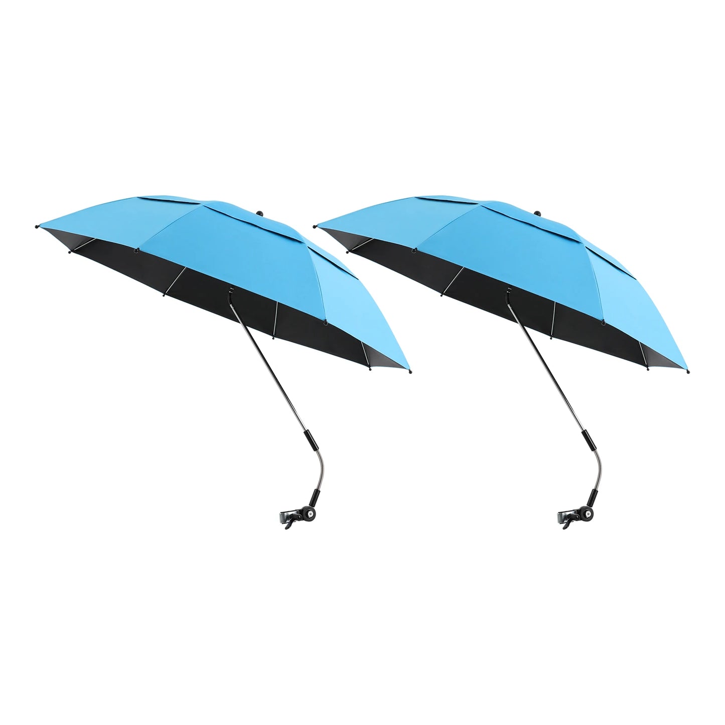 2-Pack Canopy Umbrellas with Clamp, 360° Adjustable Beach Chair Umbrella, 47.2in Arc with 8 Ribs for Wheelchair Patio Golf Cart