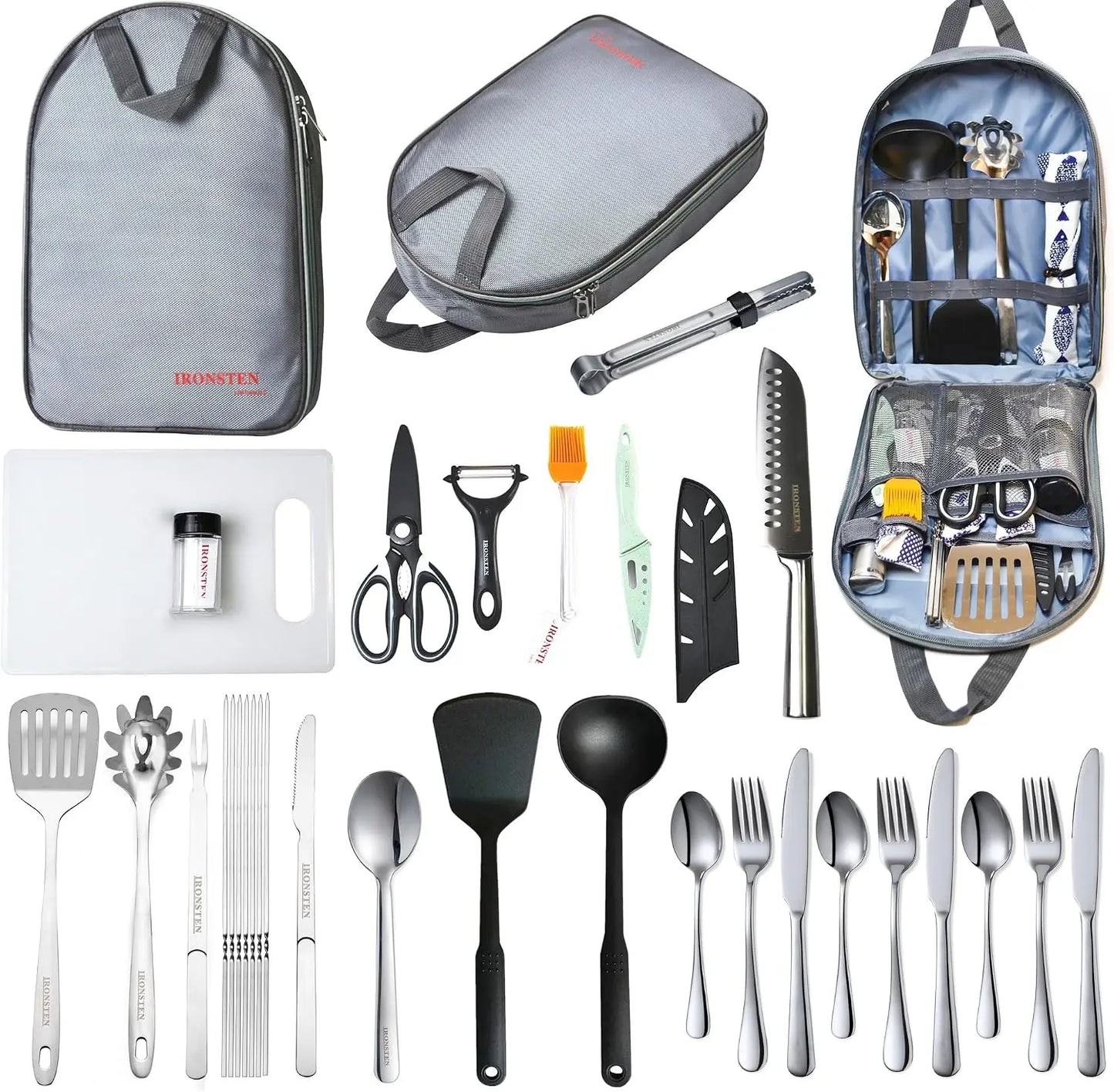 40 Pcs Camping Cooking Utensils Set, Portable Kitchen Kit with Bag for Outdoor Picnic BBQ Grill