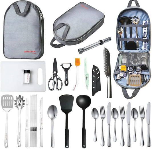 40 Pcs Camping Cooking Utensils Set, Portable Kitchen Kit with Bag for Outdoor Picnic BBQ Grill