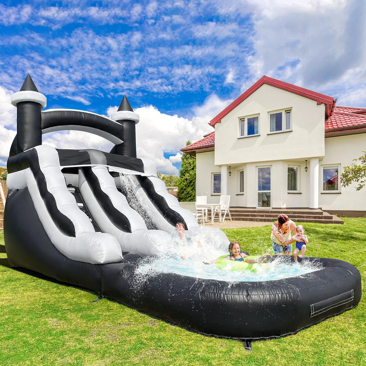 PVC Water Slide Inflatable Bouncer Castle Outdoor Backyard Garden Summer Water Play Slide for Kids Adults Party Entertainment