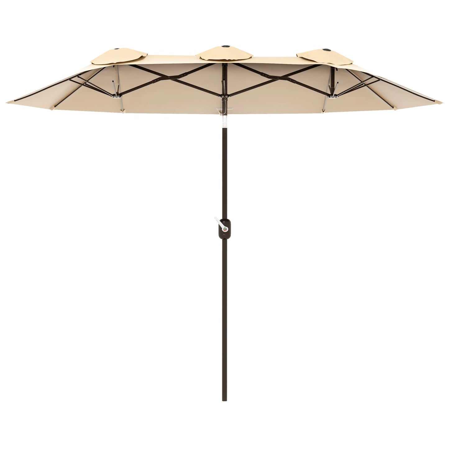 9.7' Double-Sided Patio Umbrella with 3 Air Vents, Tilt and Crank, Outdoor Umbrella, Brown
