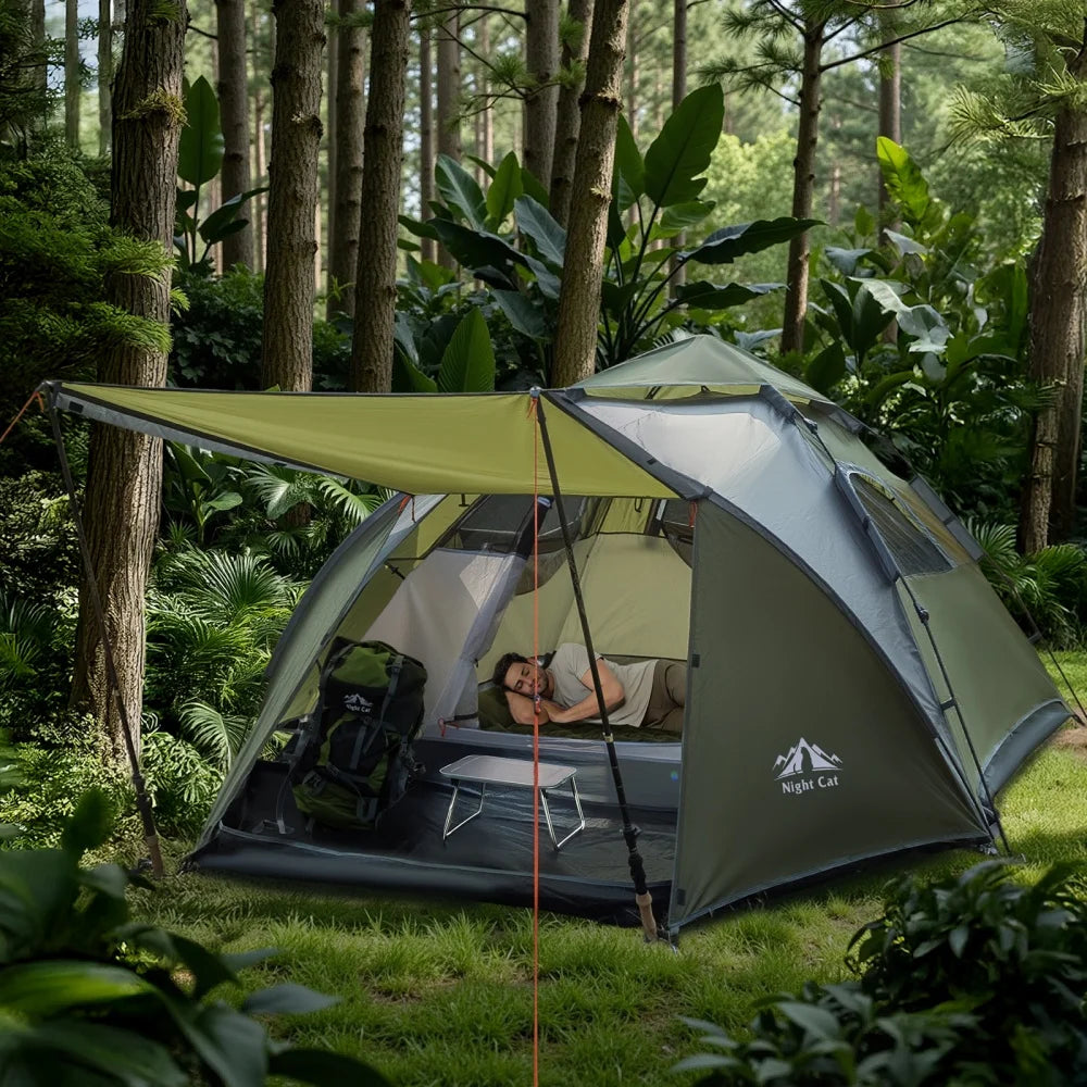 Night Cat Pop Up Tent 2-3 Person Instant Setup With Rainfly