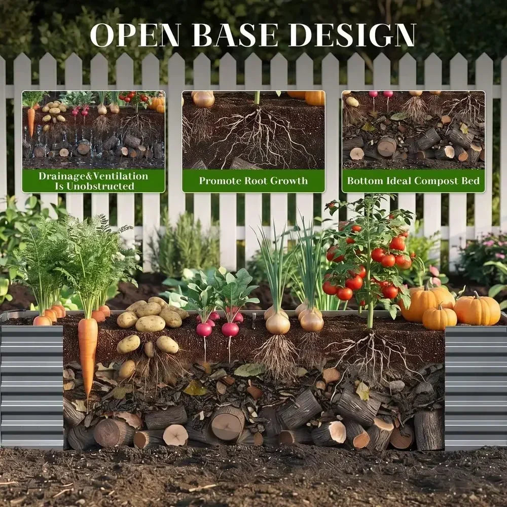 Galvanized Raised Garden Beds Outdoor Kit 2 Pack, Deep Root Metal Planter Boxes Patio with Glove, Ground NailampSupport Rod, Ou