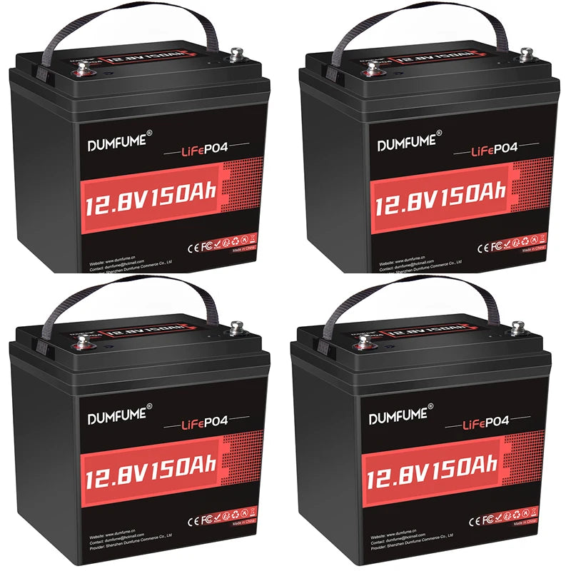 Dumfume 12V 150Ah Max LiFePO4 Lithium Battery Built-in 100A BMS 1920wh Energy Trolling RV Backup Power RV Solar Off-grid System