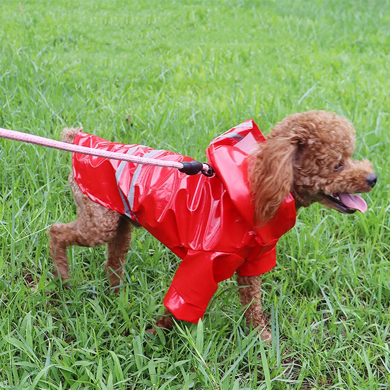 Waterproof PU Dog Raincoat With Reflective Hood For Pets