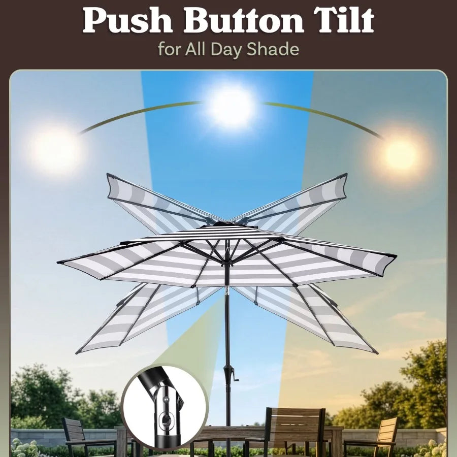 9 Ft Striped Outdoor Patio Umbrella with Tilt Black and White