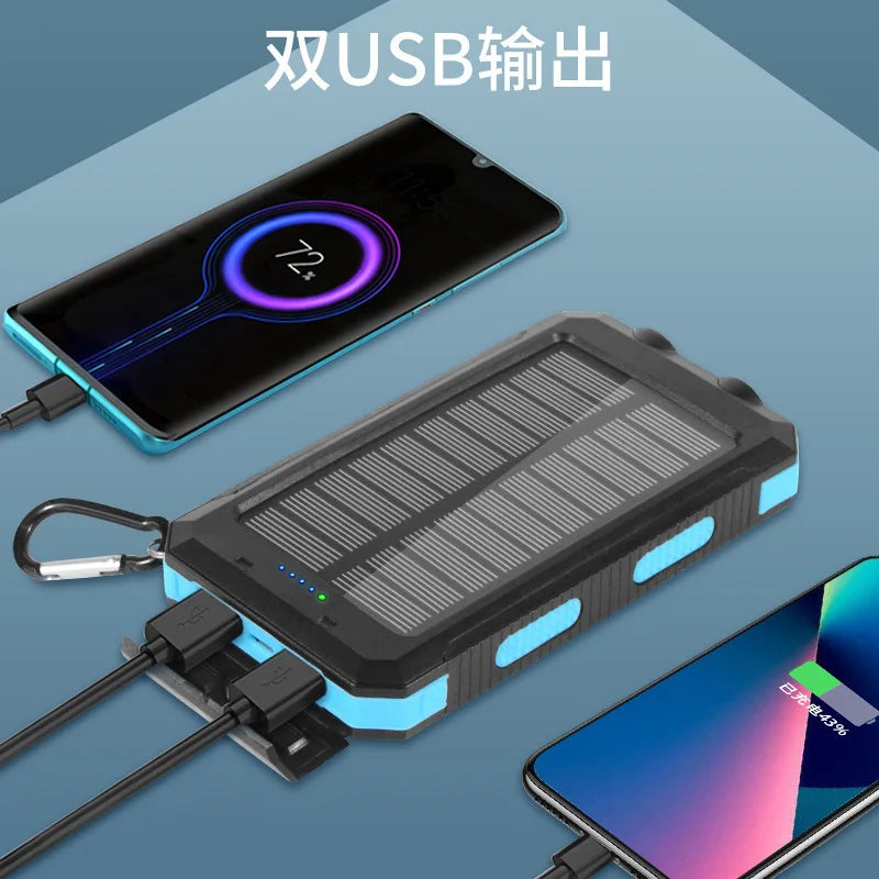 Rugged Solar Power Bank Waterproof Outdoor Charger With Dual LEDs