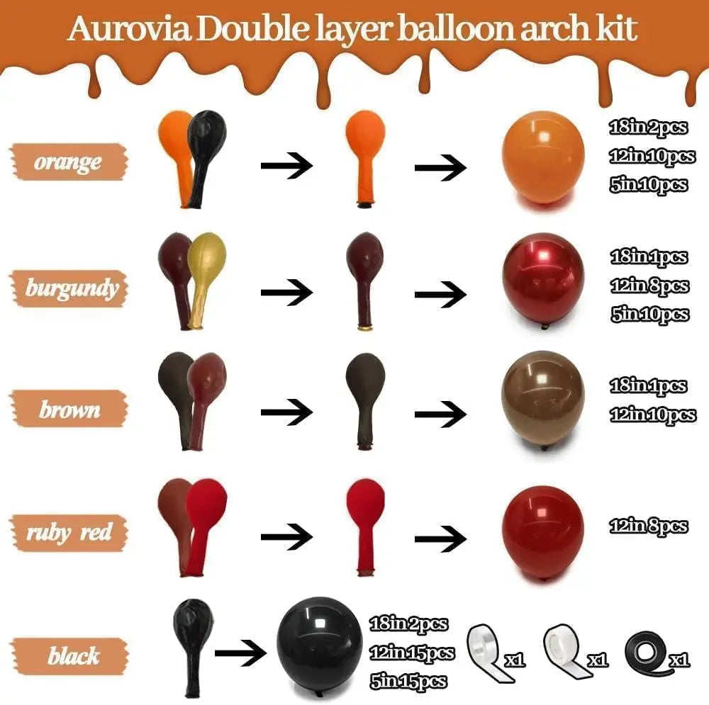 Halloween Balloon Garland, Double Stuffed Black Orange Red Dark Burgundy Brown Balloon Arch Kit for Halloween Decor Spooky Trick or Treat Fall Party Decorations